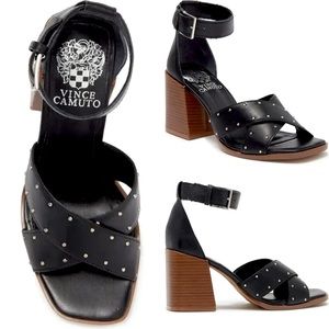 Vince Camuto Nilambie Studded Ankle Strap Sandal BLACK LEATHER 9 1/2 NEW